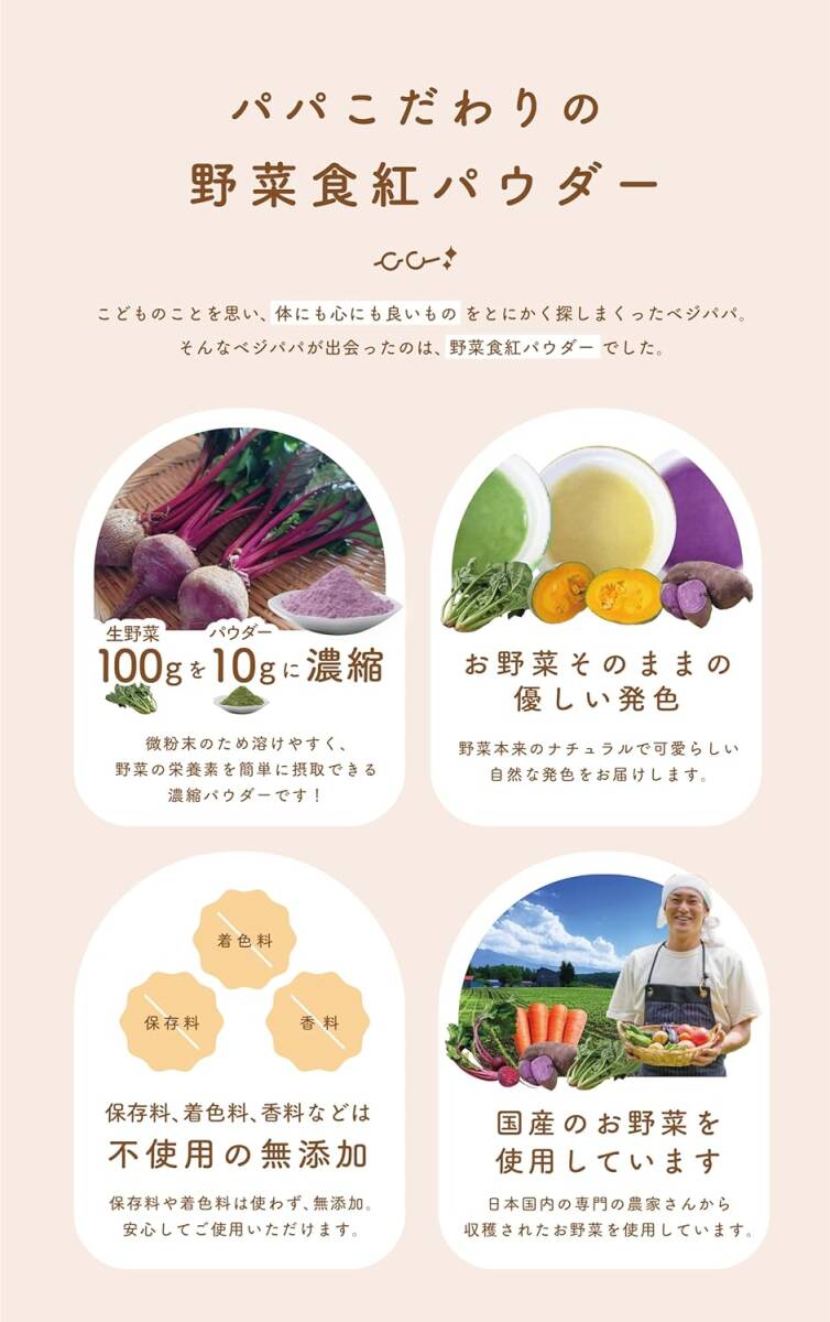 ベジパパ 国産野菜の食紅パウダー 食用色素 天然着色料 食紅 セット 野菜パウダー 無添加 (3色)