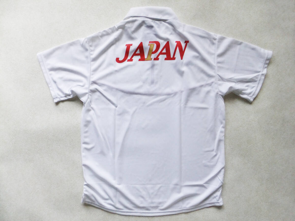 Sサイズ 体操 日本代表 日の丸 JAPAN 半袖ポロシャツ ジップタイプ トレーニング ミズノ 白（身長162～168cm）★ クーポン消化にも _バックスタイル