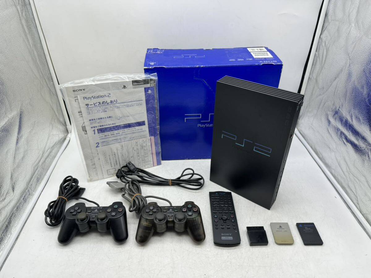 【1円スタート】SONY SCPH-18000 PS2本体 コントローラー２個 リモコン メモリーカードセット PlayStation2 ソニー DM0516N_画像1