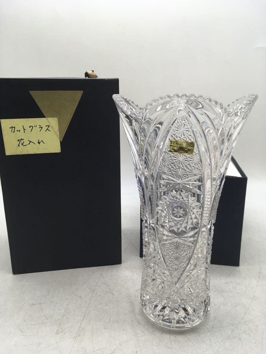 【1円スタート】KAMEI GLASS JAPAN 花瓶 箱付き 保管品 CRYSTAL PbO 24% フラワーベース インテリア カットグラス DM0509Lの画像1