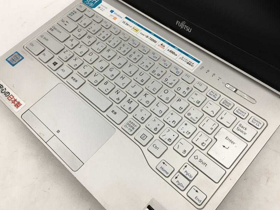 FUJITSU/ノート/第7世代Core i5/メモリ4GB/WEBカメラ有/OS無/Intel Corporation HD Graphics 620 32MB/ドライブDVD-R-240229000827287_キーボード接写１