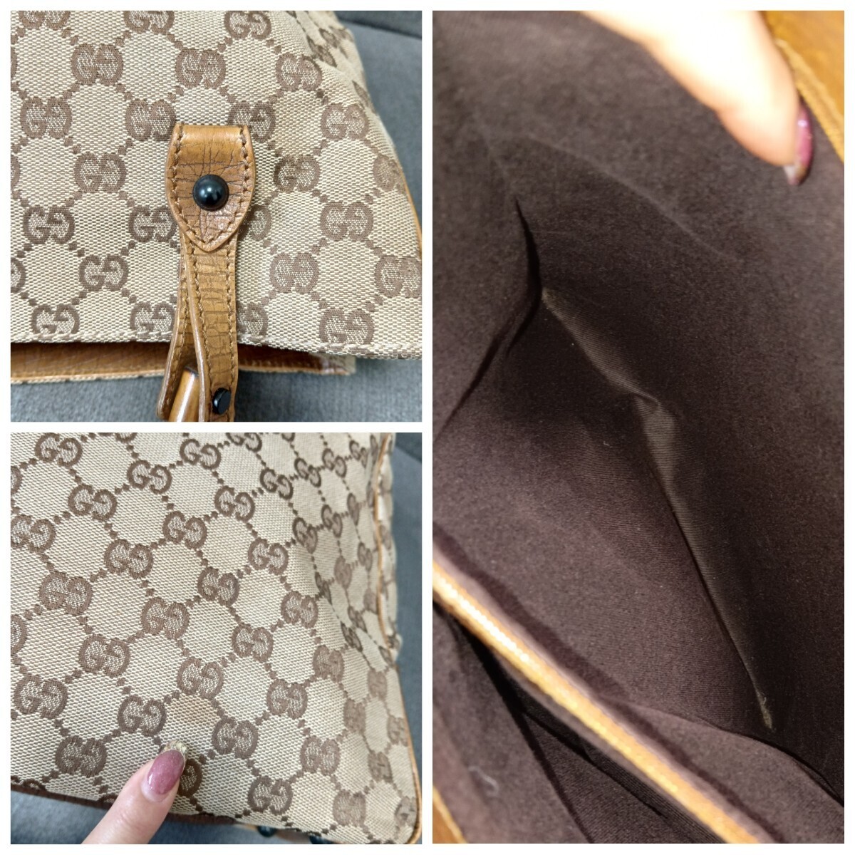 GUCCI グッチ ハンドバッグ トートバッグ ワンショルダー 肩掛け GG キャンバス ブラウン バンブー かばん Bag レディース 1円〜 総柄 竹_画像7