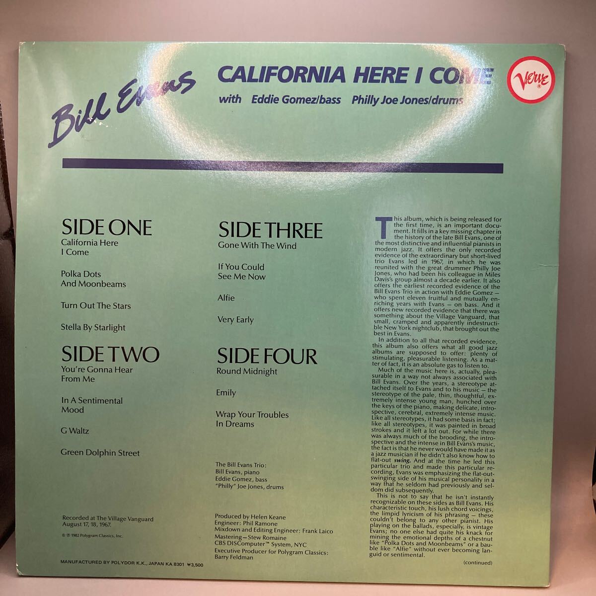 2LP BILL EVANS ビル・エヴァンス 「 CALIFORNIA HERE I COME 」 レコード 国内盤 35MJ 3215/6_画像2
