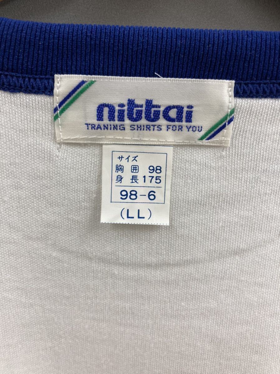 体2-9 LL サイズ ブルー ニッタイ nittai 希少品 580トレーニングシャツ 半袖 丸首 シャツ 体操服 体操着 日体 昭和 レトロ 日本製 白 青の画像5