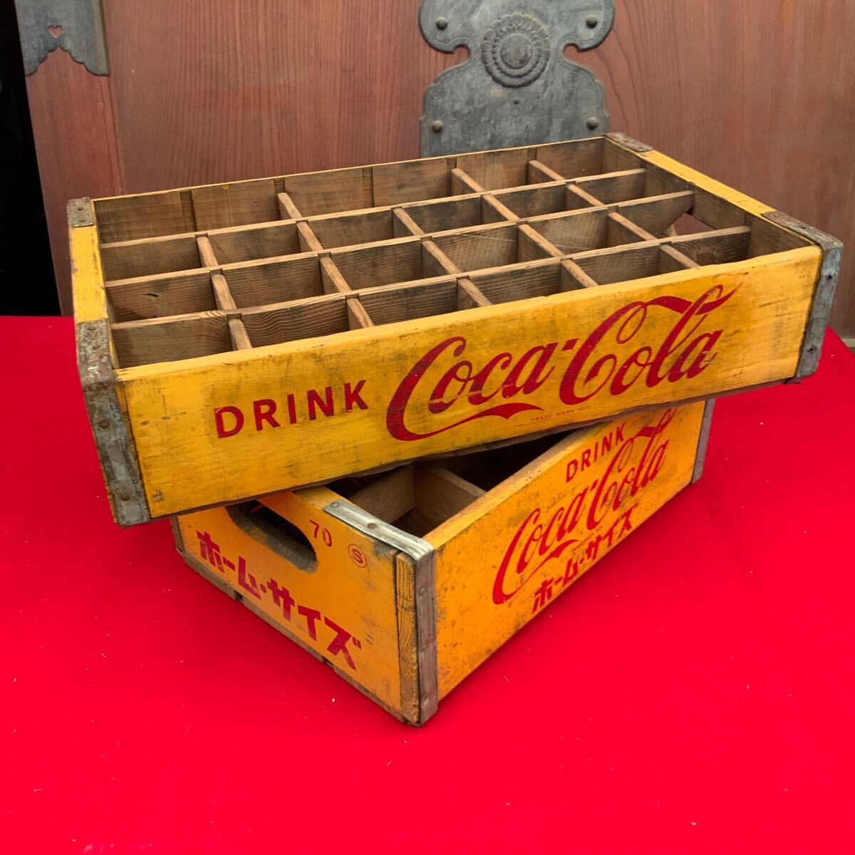  бесплатная доставка! Coca Cola дерево коробка 2. бутылка кейс античный retro подлинная вещь Coca-Cola Showa Retro Coca Cola Novelty из дерева кейс коробка 