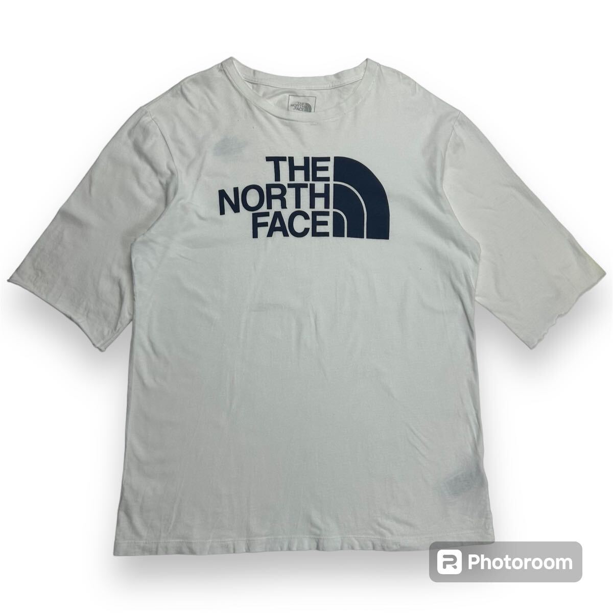 THE NORTH FACE ザノースフェイス ロゴ五分袖Tシャツ カットソー L ホワイト アウトドア 両面プリント_画像1