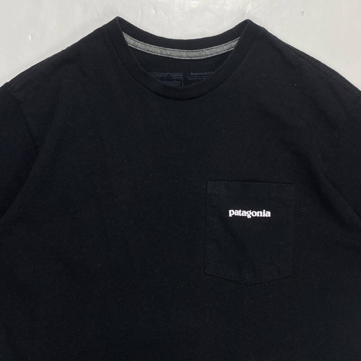 定番 patagonia パタゴニア ロゴ バックプリント 半袖 Tシャツ ブラック XS アウトドア_画像3