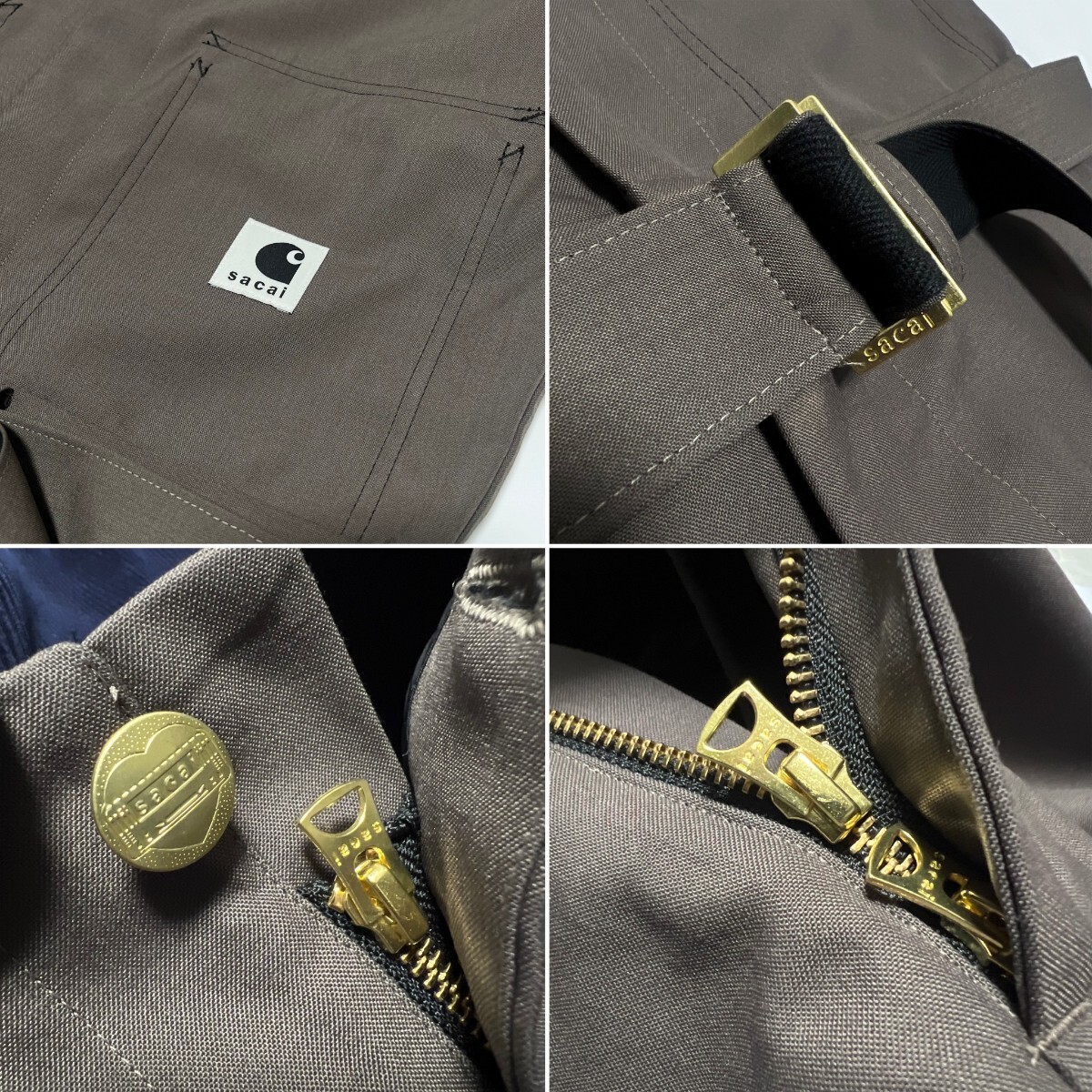 即完売 希少 Sacai Carhartt WIP Suiting Bonding Jumpsuit Taupe 24SS サイズ2 サカイカーハート ジャンプスーツ グレー メンズ _画像5