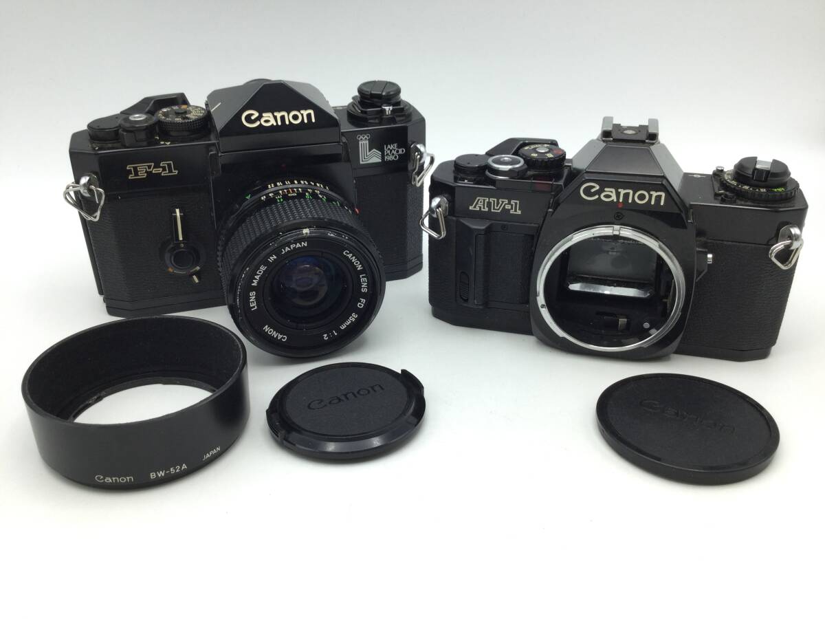 D45*[ operation / precision not yet verification ]2 point set Canon Canon film camera F-1 AV-1 CANON LENS FD 35mm 1:2 / present condition goods junk *