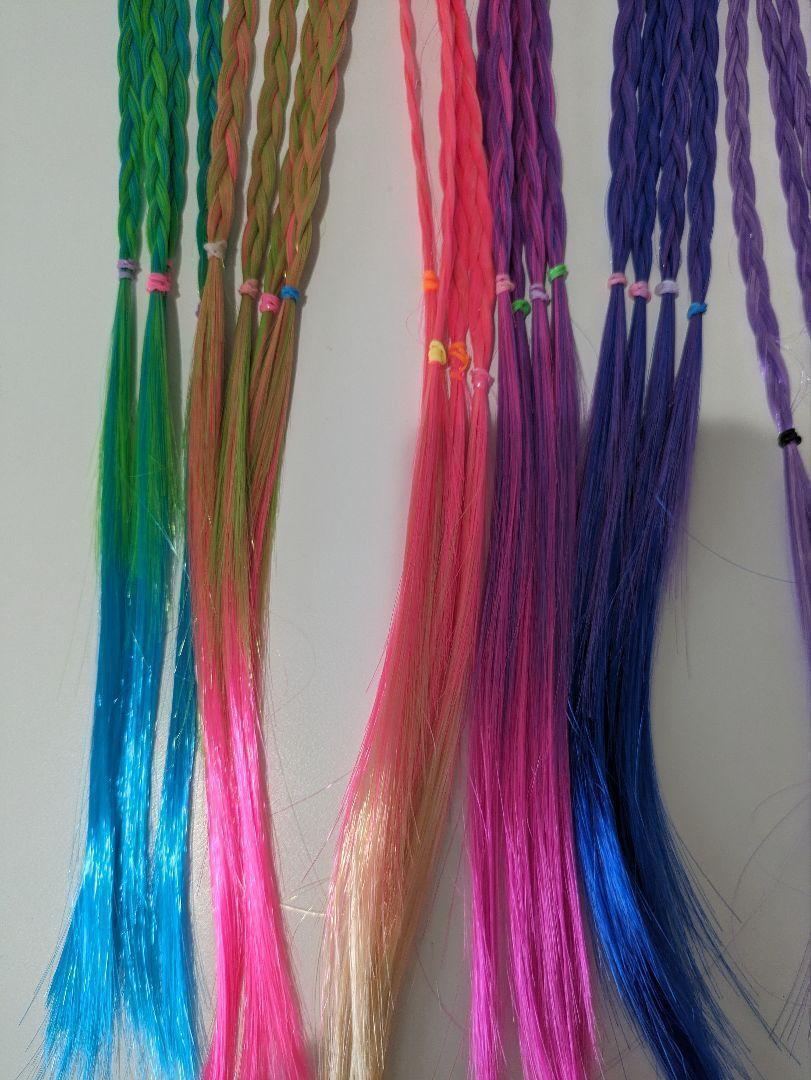  wig ek stereo hair ek stereo three braided braided included child 896 green pink glate Dance Kids person . wool high class fibre presentation 