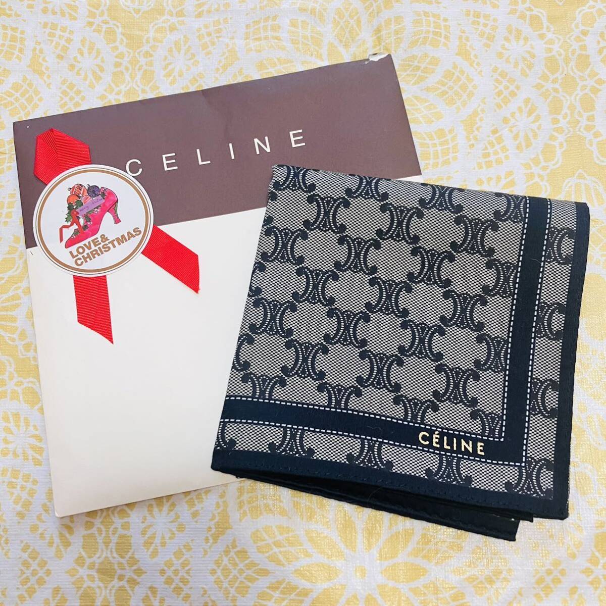 【激レア】新品/CELINE/大判ハンカチ/正規品セリーヌ/ハイ未使用ストール/ブランド/スカーフ/マカダム柄/綿100％/メンズ紳士用ネイビー紺色_画像4