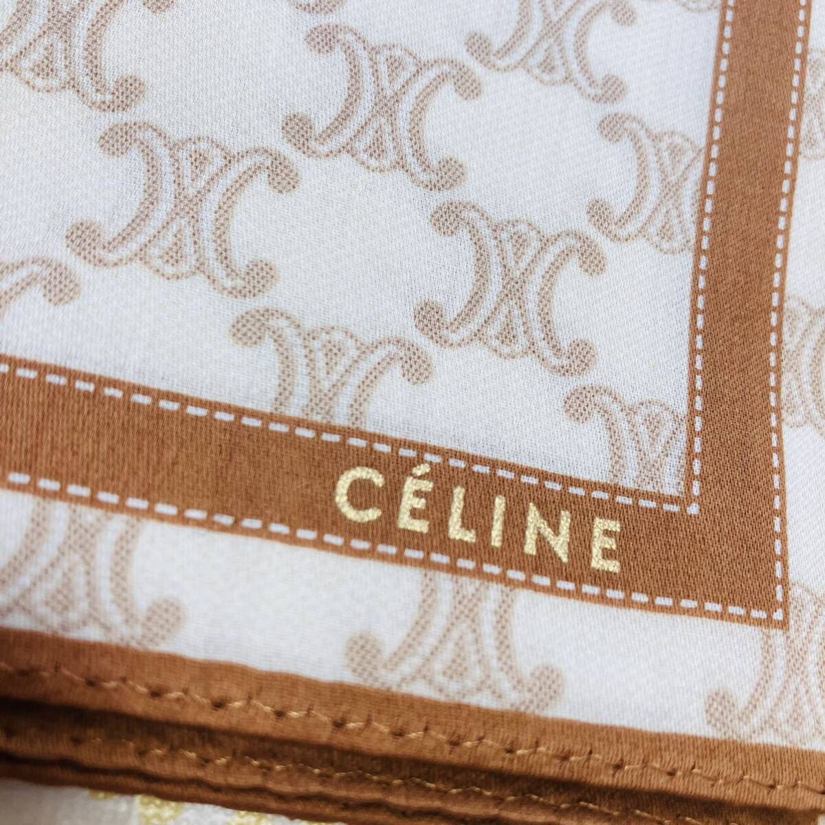 【激レア】新品/CELINE/大判ハンカチ/正規品/セリーヌ/ハイ未使用ストール/ブランド/スカーフ/マカダム柄/綿100％/ブラウン茶色/レディース_画像3