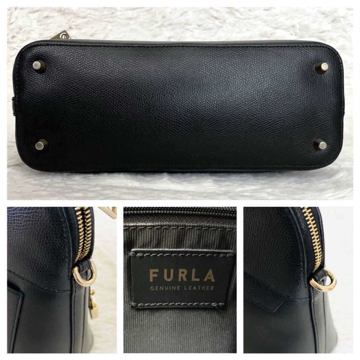 美品★FURLA フルラ 新型 パイパー 2WAY ショルダーバッグ ブラック S ハンドバッグ レザー ロゴ チャーム 南京錠