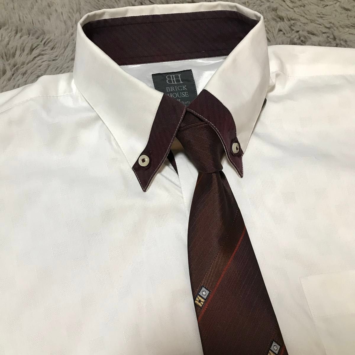 [新生活応援セール]Y-43 BRICK HOUSE メンズ半袖ワイシャツ ボタンダウン ネクタイ付き