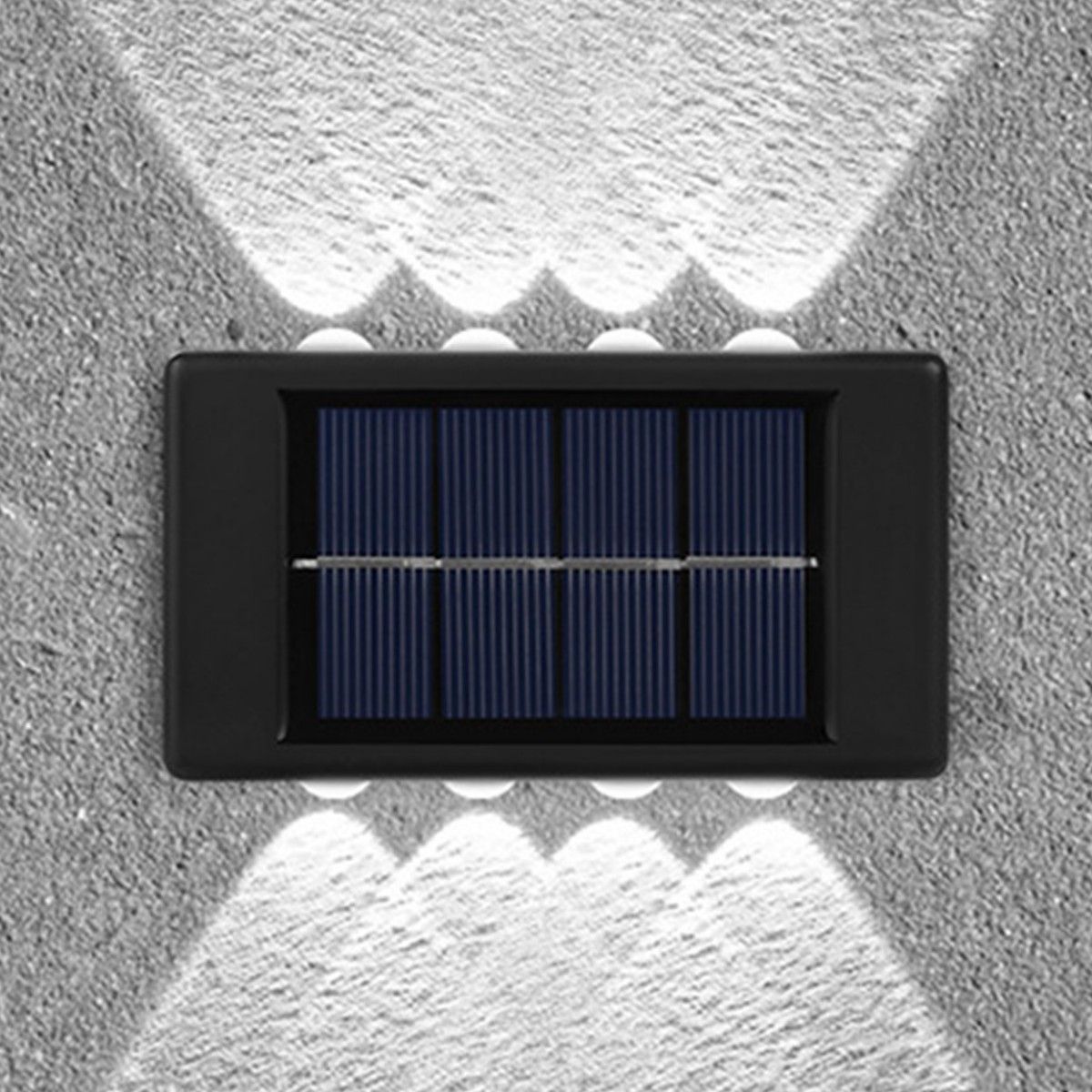 LEDソーラーライト 白色８灯 太陽光発電 ソーラーパネル 夜間自動点灯 上下発光 屋外 壁 防塵 防水 庭 車庫 玄関 送料無料