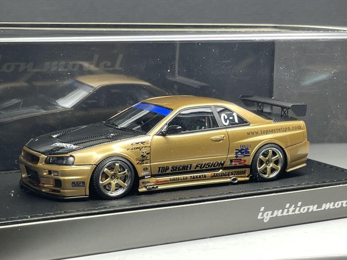 1/43 TOP SECRET Skyline GT-R BNR34 Gold トップシークレット 日産 R34 ゴールド イグニッションモデル ニッサン Ignition model IG1482の画像1