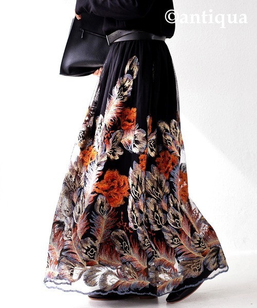 アンティカantiqua★雰囲気たっぷりな「刺繍×チュール」 まるでジャガード織りのような『チュールスカート』の画像3
