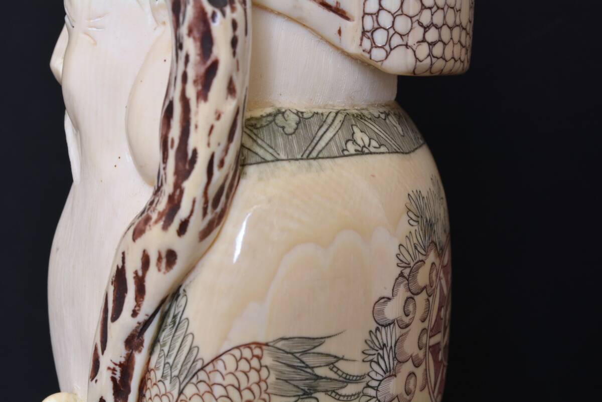 中国美術 鯨歯風 彫刻 置物 寿老人 象牙風 / 30cm / 1139ｇ / 中国古玩 / 天然素材の画像8