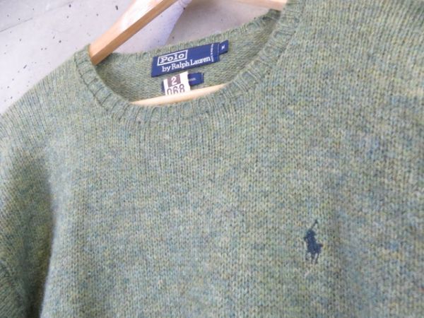 6050s11◆良品です◆Ralph Lauren ラルフローレン ウールニットセーター M/グリーン系/カーディガン/ジャケット/ポロシャツ/メンズ男性紳士_画像3