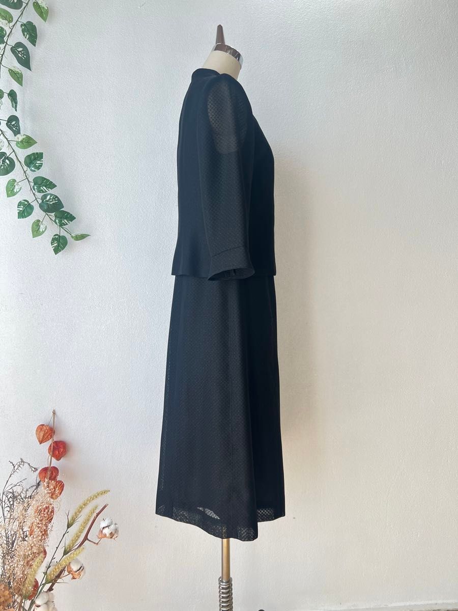 新品pierre cardin 日本製ブラックフォーマルワンピース 13号　XL 冠婚葬祭 喪服 ブラック