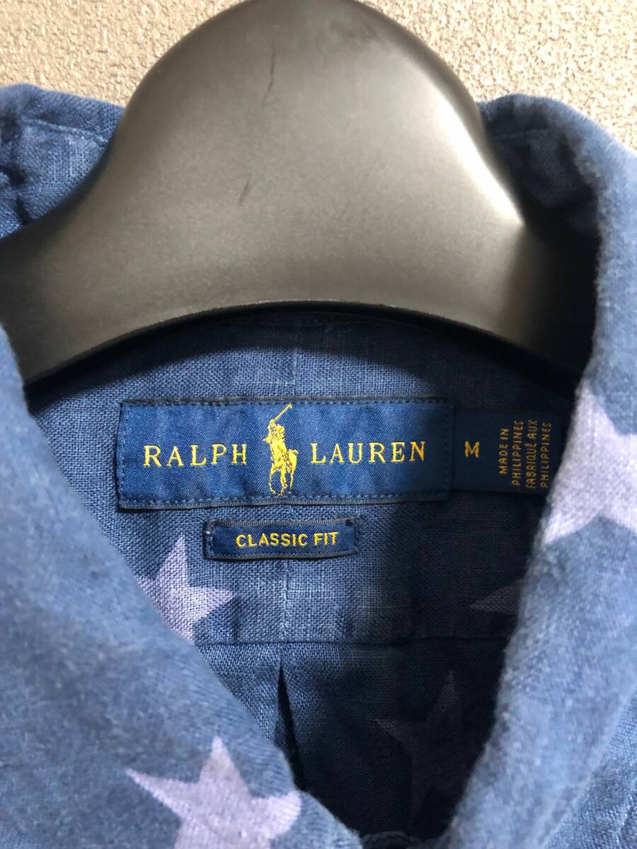 国内正規 Polo Ralph Lauren Star Classic Fit Linen Shirt スター 総柄 リネン ボタンダウン シャツ 710788295001 ラルフローレン M_画像4