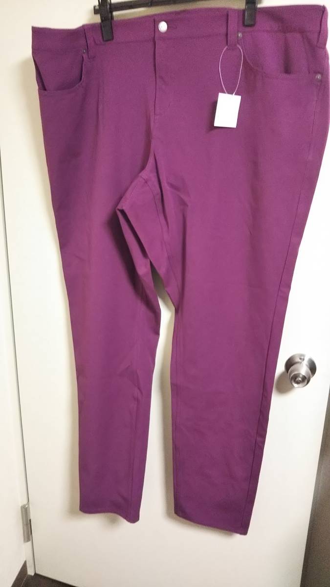 新品 レディース パンツ パープル 紫 ウエスト 130cm 大きいサイズ 綿 ポリウレタン_画像1