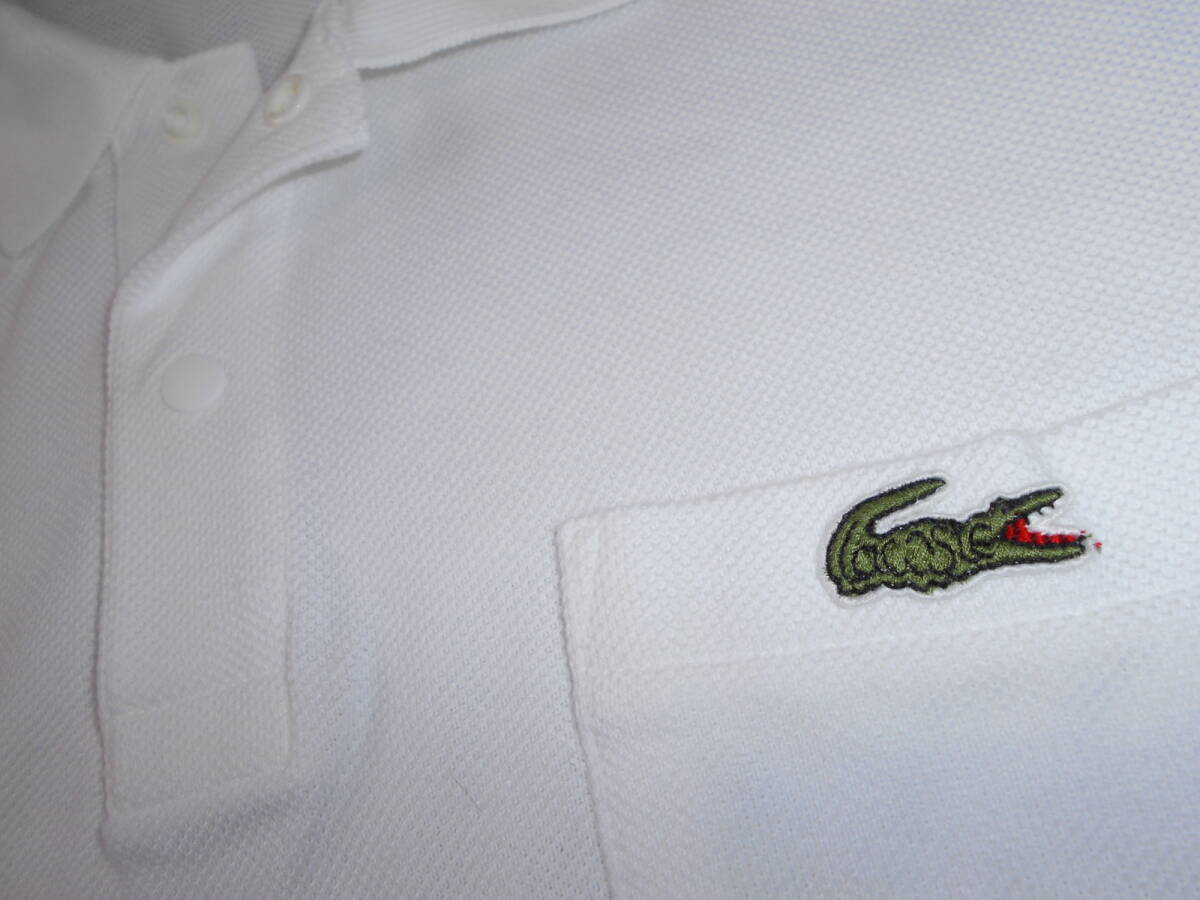 ☆LACOSTE EXCLUSIVE EDITION/ラコステ CLASSIC FIT　鹿の子半袖ポロシャツ　モジワニポケット付スナップボタン　サイズ4 良品 白ホワイト_画像9