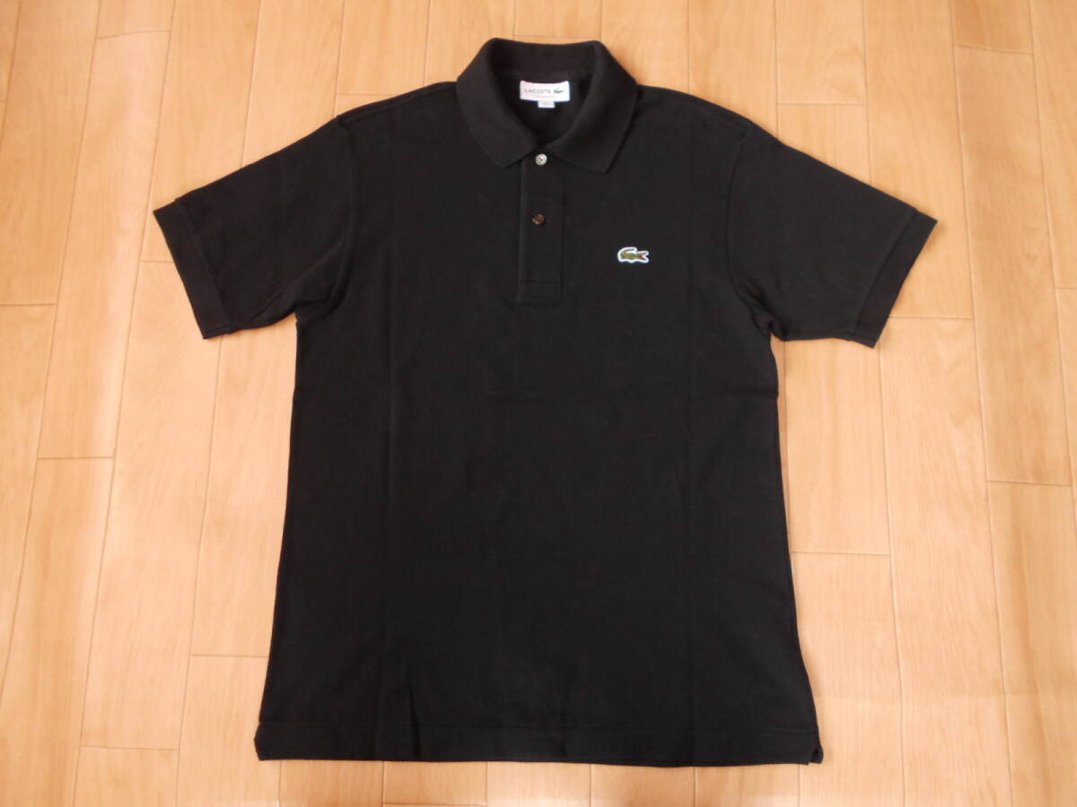 ☆LACOSTE/ラコステ・CLASSIC FIT　鹿の子半袖ポロシャツ 無地黒ブラック　サイズ3 中古良品！ クラッシックフィット_画像1