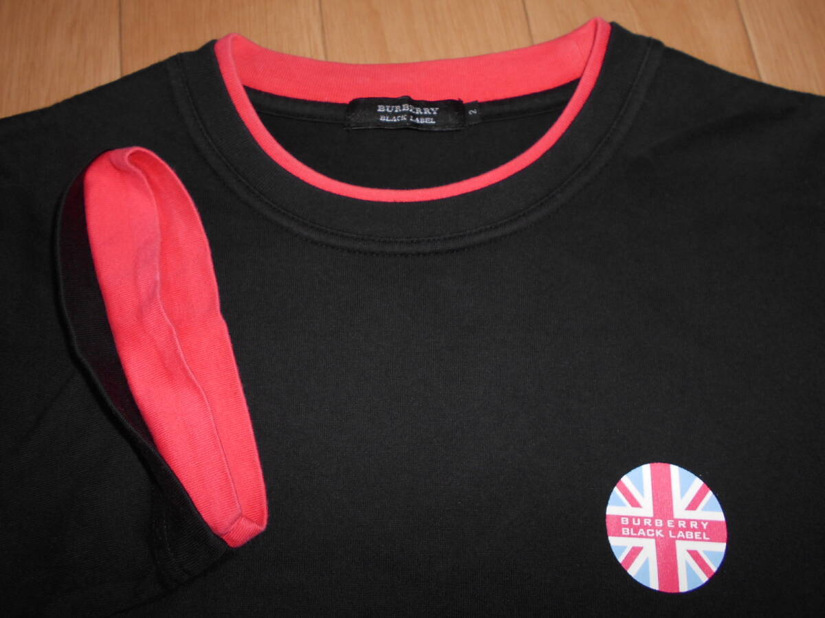 * Burberry / Black Label Layered короткий рукав футболка Union Jack × самолет принт входить размер 2 хороший // cut and sewn монограмма Polo 
