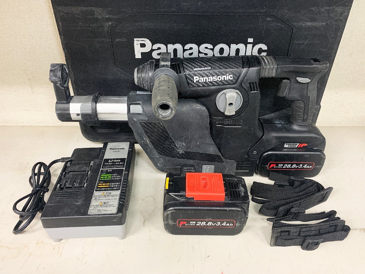 ★中古★Panasonic パナソニック 充電ハンマードリル EZ7881PC2V-B 本体/集じんシステムEZ9X400/28.8Vバッテリー×2/充電器/ケース)倉b_画像1