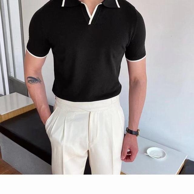 カットソー カジュアル 半袖Tシャツ サマーニット トップス メンズ サマーセーター ニットTシャツ ブラック 3XLサイズ_画像6