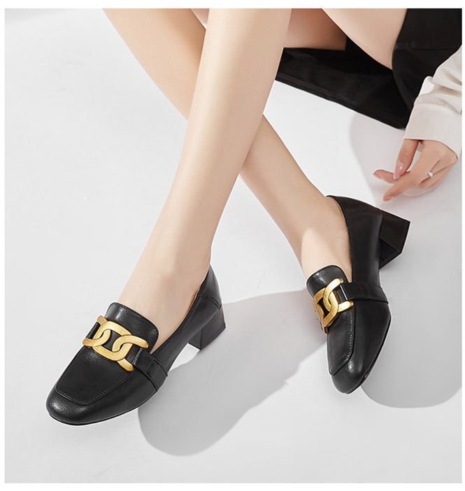 XX-WZNX-1130 黒 39サイズ24.5cm程度【新品未使用】新しいカジュアル多用途ファッション太いヒールの女性の革靴_画像1
