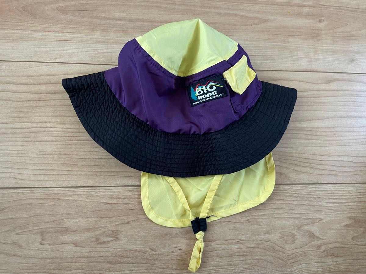 BIG hope フード 帽子 メッシュ ナイロン 黄色 紫 紐 52  サファリハット ハット 日よけ キャンプ　アウトドア