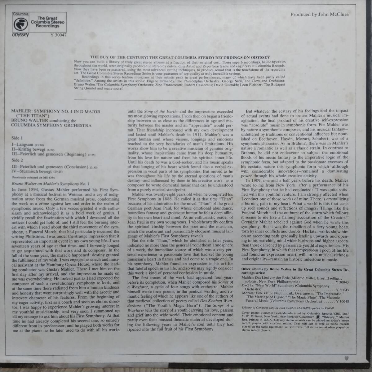 P081/LP米盤1枚/ワルター/マーラー：交響曲第1番「巨人」_画像2