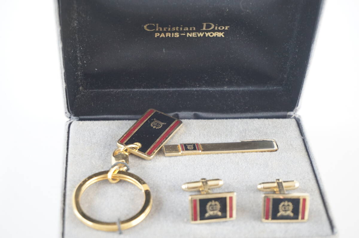 Christian Dior*ネクタイピン/カフスボタン/カフリンクス/キーホルダー/チャーム*セット*ケース付き*ディオール*ビンテージ/ヴィンテージ_画像1