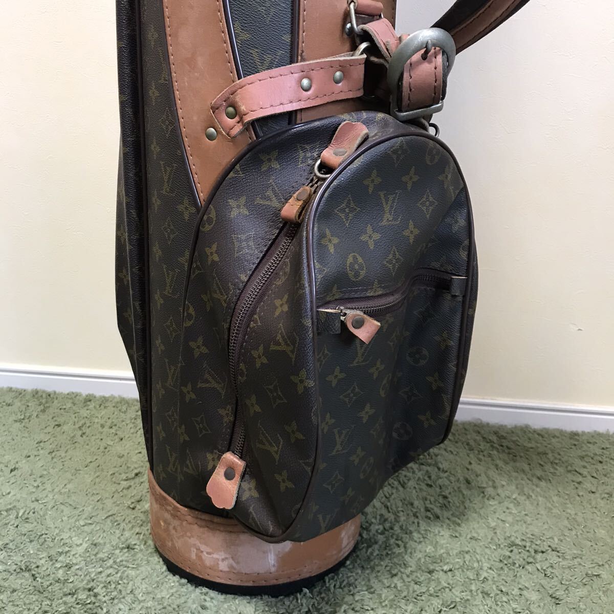 入手困難/希少●ルイヴィトン LOUIS VUITTON キャディバッグ ゴルフバッグ メンズ レディース ビジネス モノグラム ヌメ革 ブラウン_画像7