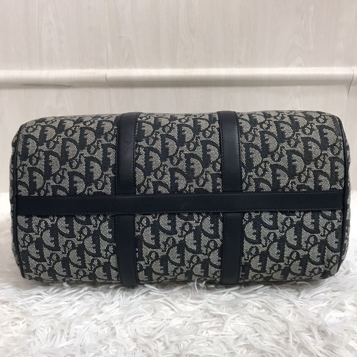 極美品●クリスチャンディオール Christian Dior トロッター ハンドバッグ ボストンバッグ D金具 キャンバス レザー 本革 鍵付き ネイビー_画像5