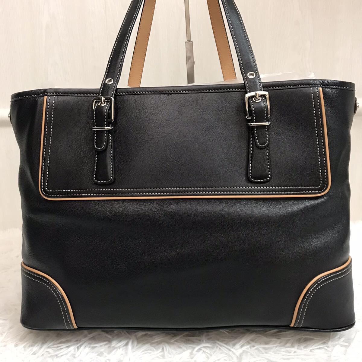 使用数回/日本未発売●コーチ COACH トートバッグ ハンドバッグ メンズ ビジネス 大容量 A4 書類かばん レザー 本革 ブラック 黒 ベルト_画像3