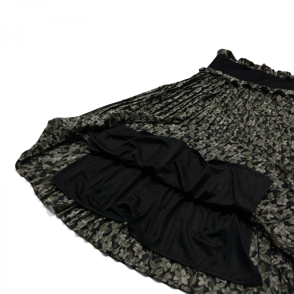 未使用品 CLANE クラネ TAPESTRY FLOWER PLEATS SKIRT タペストリーフラワープリーツスカート ロング 花柄 2 ブラック グリーン_画像7