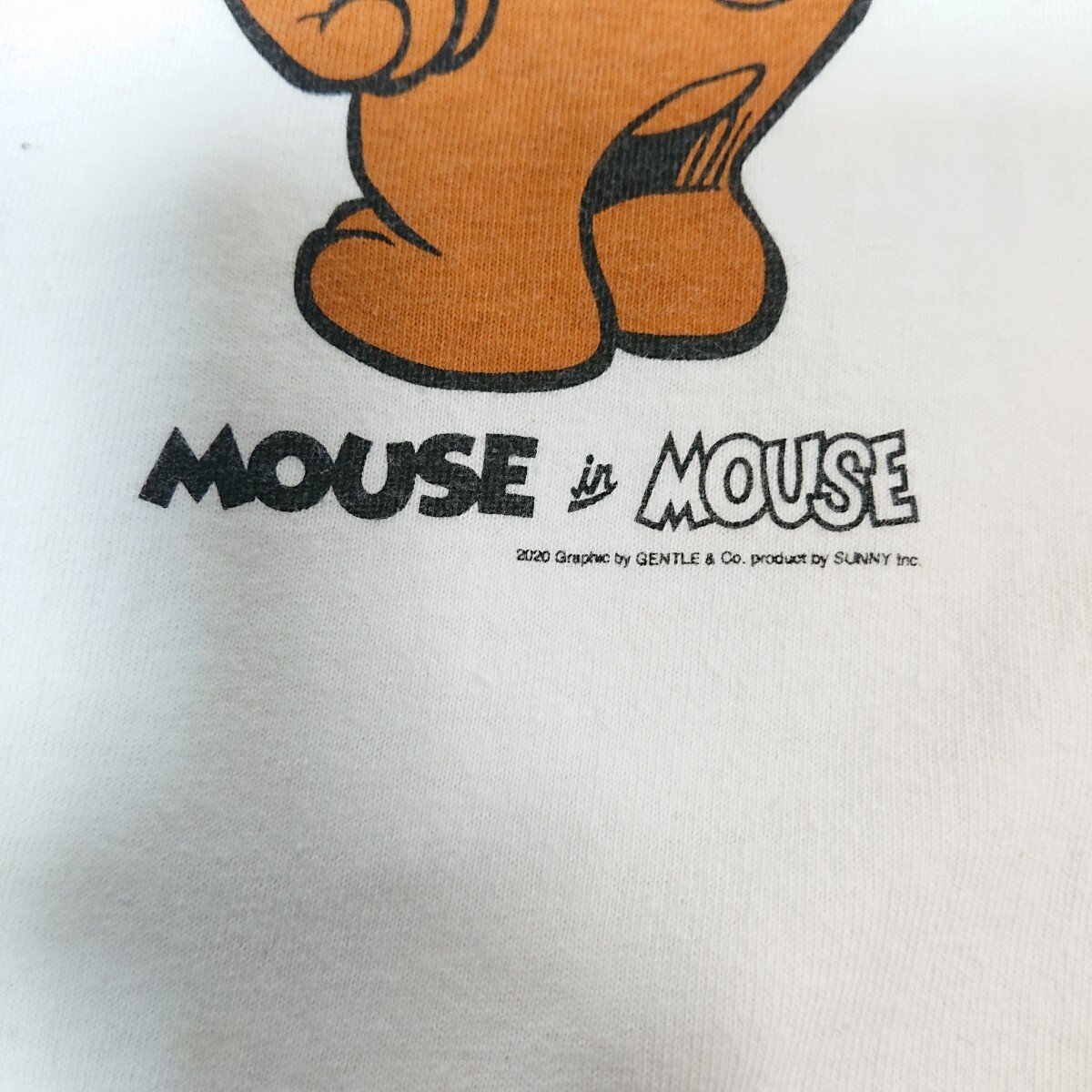 【良品】The Fake News ザ・フェイクニュース MOUSE in MOUSE ミッキー 着ぐるみ Tシャツ Lサイズ 白 FREAK'S STORE 2020年 グラフィック_画像6