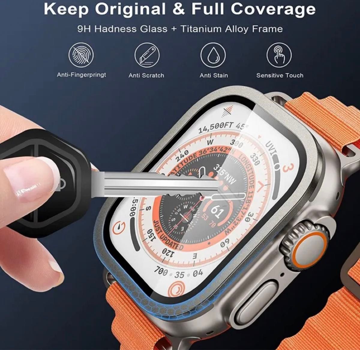 Apple Watch用強化ガラス,超薄型,傷防止,HDメタルバンパーフィルムプロテクター,49mm