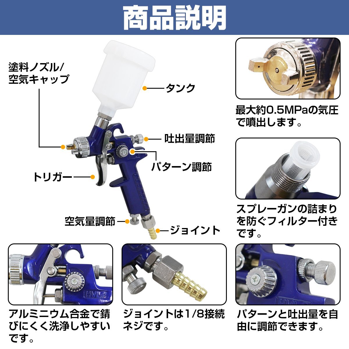 【ウォーターセパレーター付】HVLP重力式スプレーガン 125cc 125ml 口径1.0mm 1mm 上カップ 塗装ガン 塗装スプレー エアースプレーガン_画像5