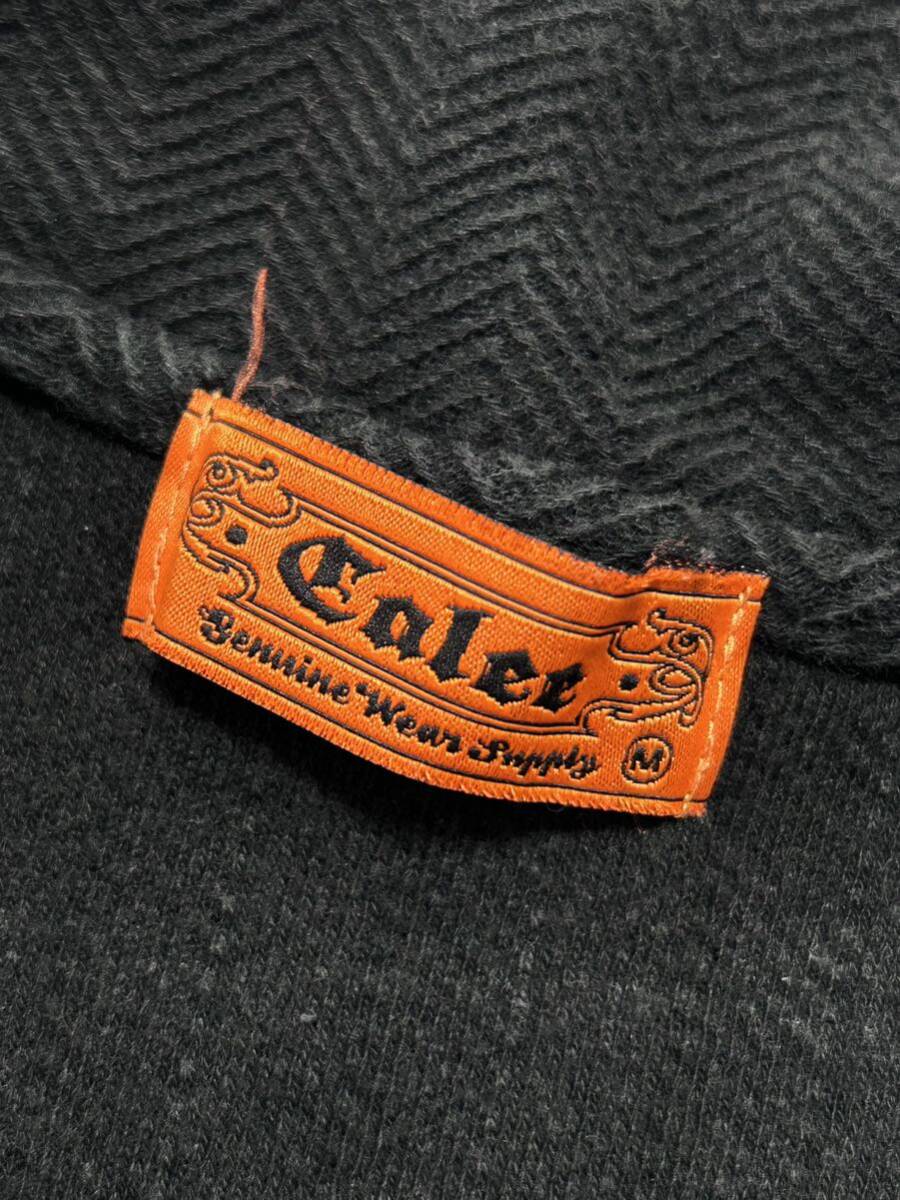 CALEE ヘリンボーン 半袖 ポロシャツ 刺繍ロゴ キャッツアイボタン　　ブラック キャリー SOCAL ルード ストリート 西海岸 バイカー 玉9678_画像3