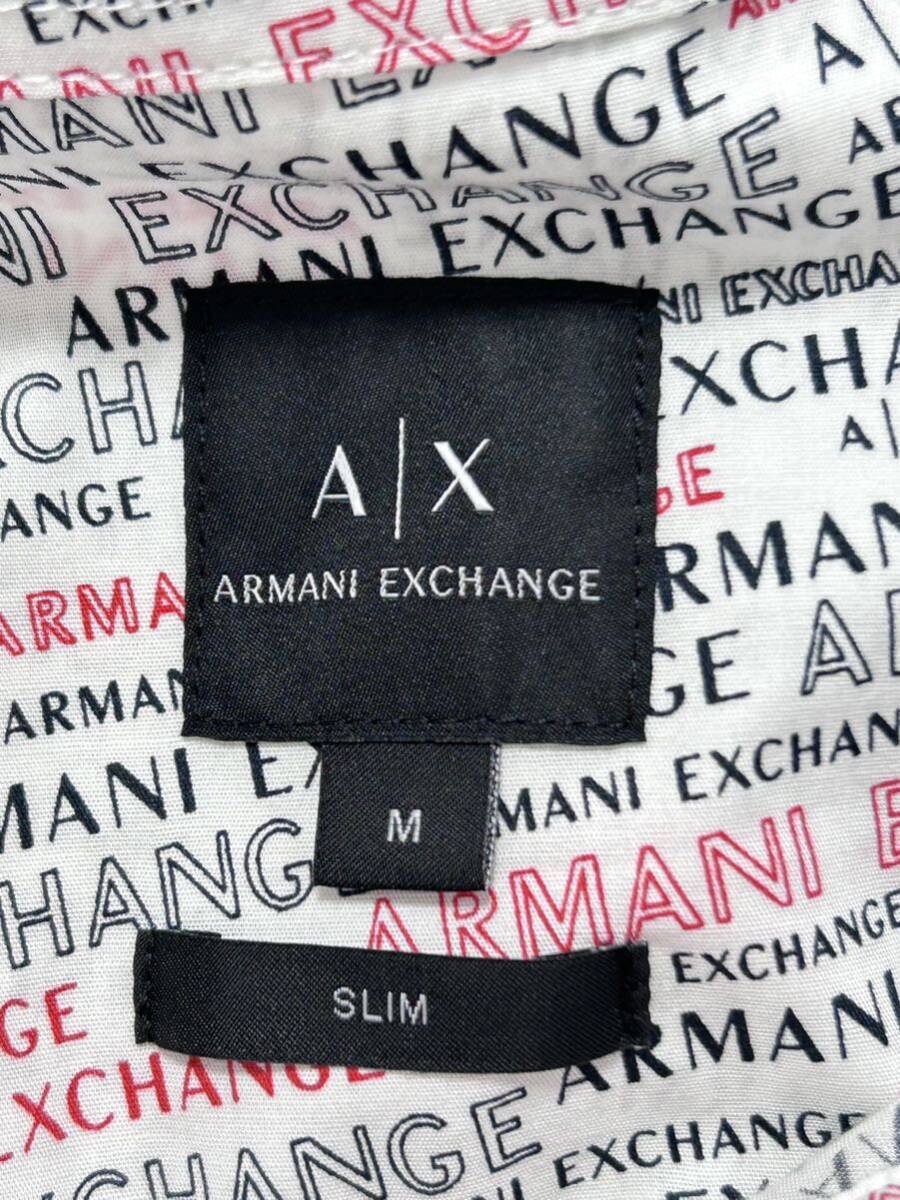 美品 ARMANI EXCHANGE ブランドロゴ 総柄 半袖 シャツ　　スナップ ボタンダウン アルマーニエクスチェンジ A|X ストレッチ 玉9715_画像3