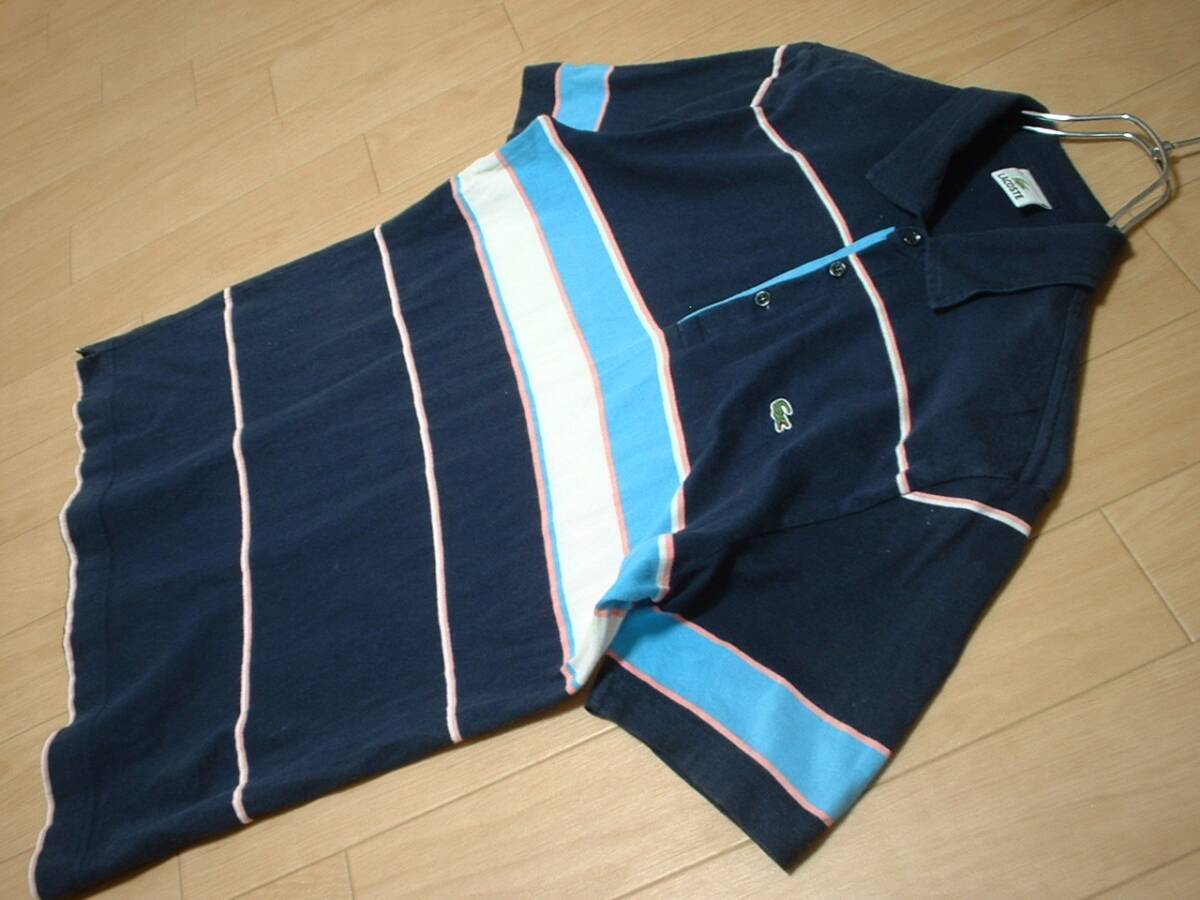 LACOSTEワンポイントマルチボーダーポロシャツ4紺ネイビー正規ラコステMADE IN JAPAN日本製ワニPOLOクロコダイル定価14,300円の画像4