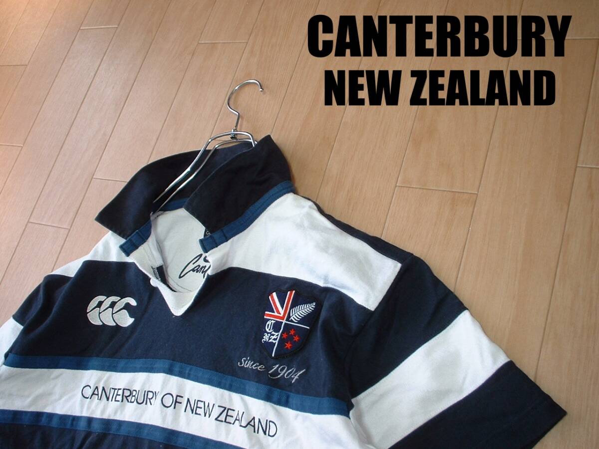 CANTERBURY切り替えボーダーラガーシャツLコットン正規カンタベリー刺繍ワッペンNEW ZEALANDジャージトップRUGBYラグビー_画像1