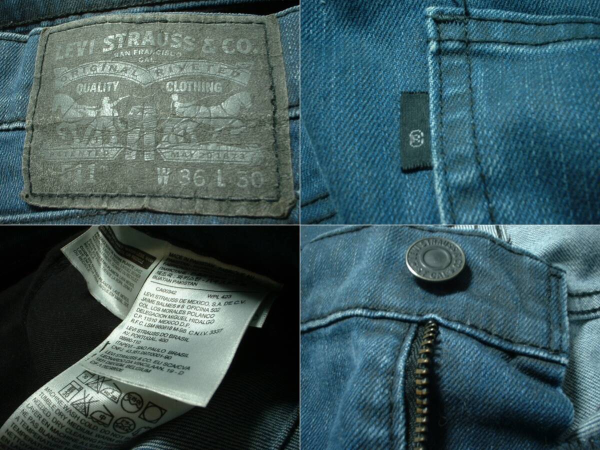 リーバイス511ストレッチテーパードスリムジーンズW36正規LEVI'S TAPERED SLIM STRETCHインディゴデニムパンツ606551_画像4