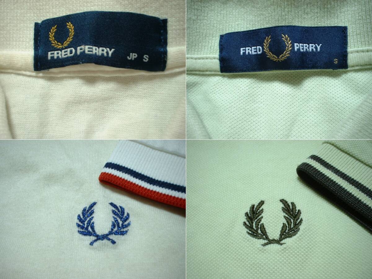  immediately war power 2 put on set FRED PERRY. line polo-shirt S white white & green mint green regular Fred Perry month katsura tree . one Point deer. .POLO