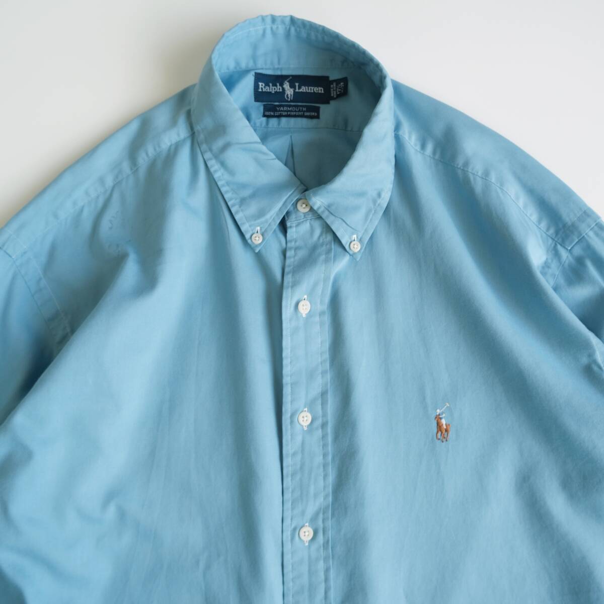  Ralph Lauren ラルフローレン 刺繍ロゴ 長袖BDシャツ 青 ブルー 171/2 古着の画像3