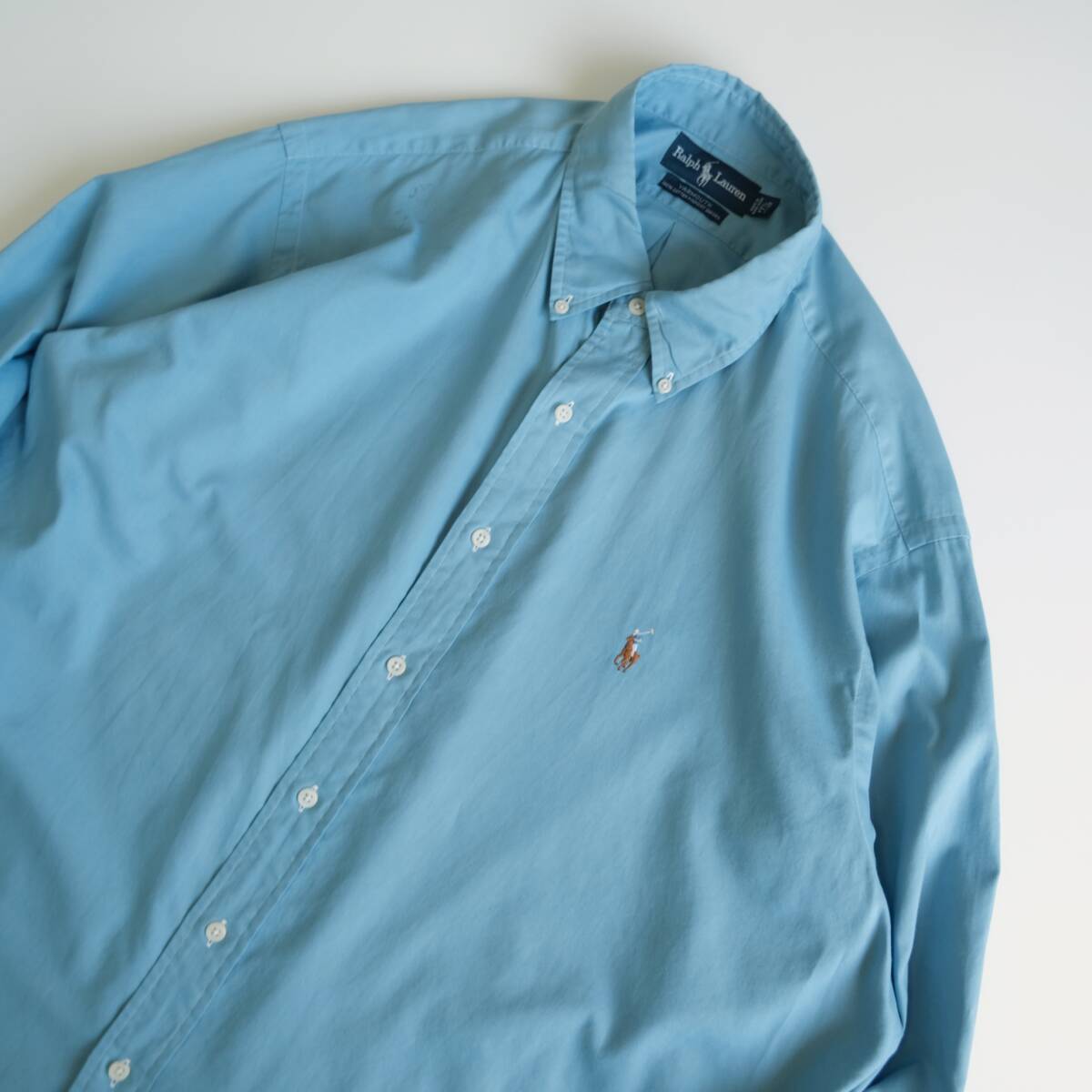  Ralph Lauren ラルフローレン 刺繍ロゴ 長袖BDシャツ 青 ブルー 171/2 古着の画像4